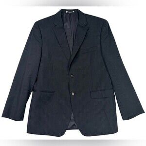 Lauren Ralph Lauren Mens Suit Size 44R 100% Wool Black Striped Jacket Blazer